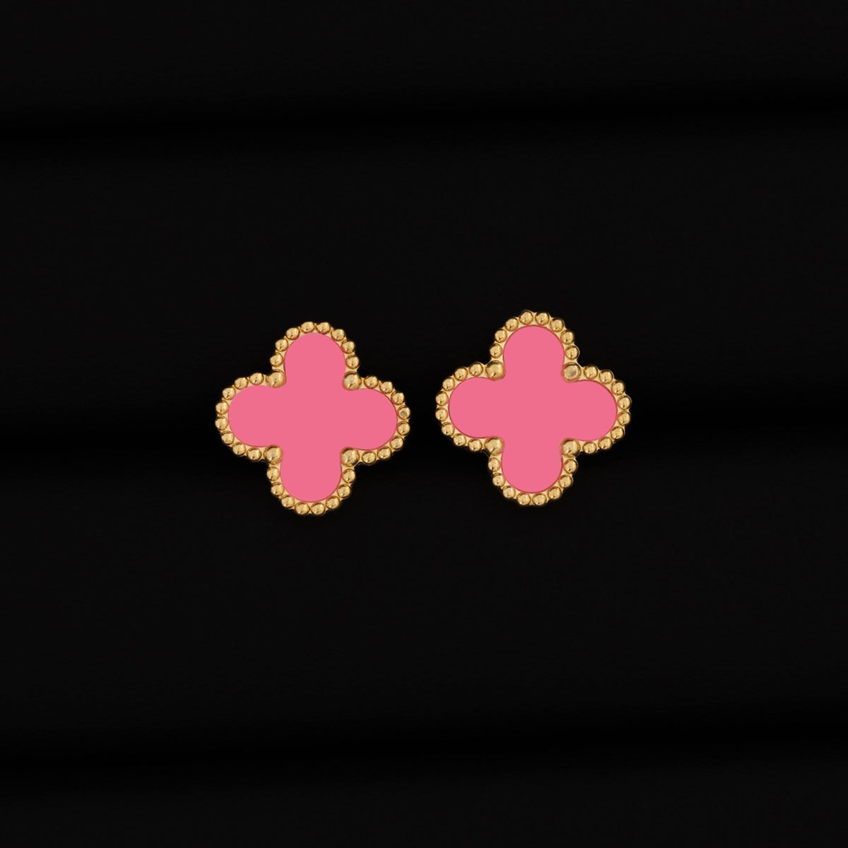 Pink Clover Earrings - Gold