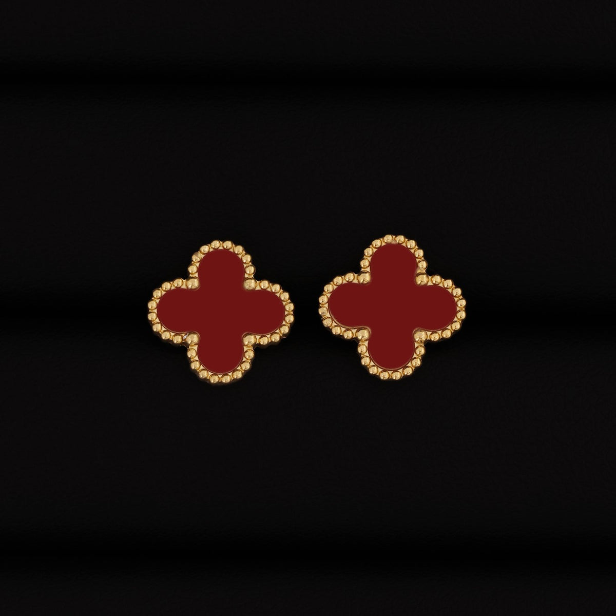 Burgundy Clover Earrings - Gold