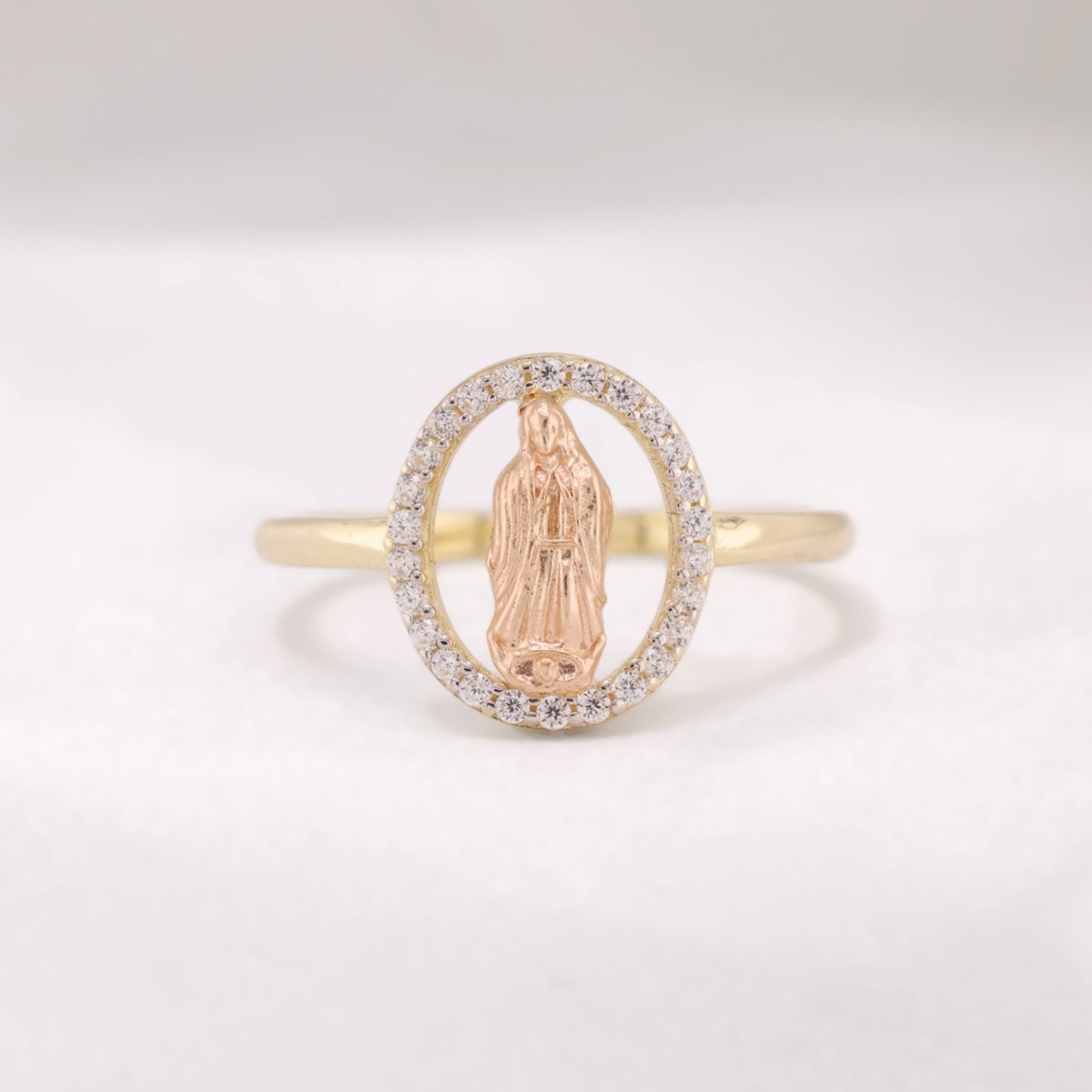 Iced 2-Tone Virgin Mary Ring - 14k Gold