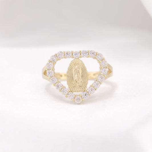 Iced Virgin Mary Heart Ring - 10k Gold