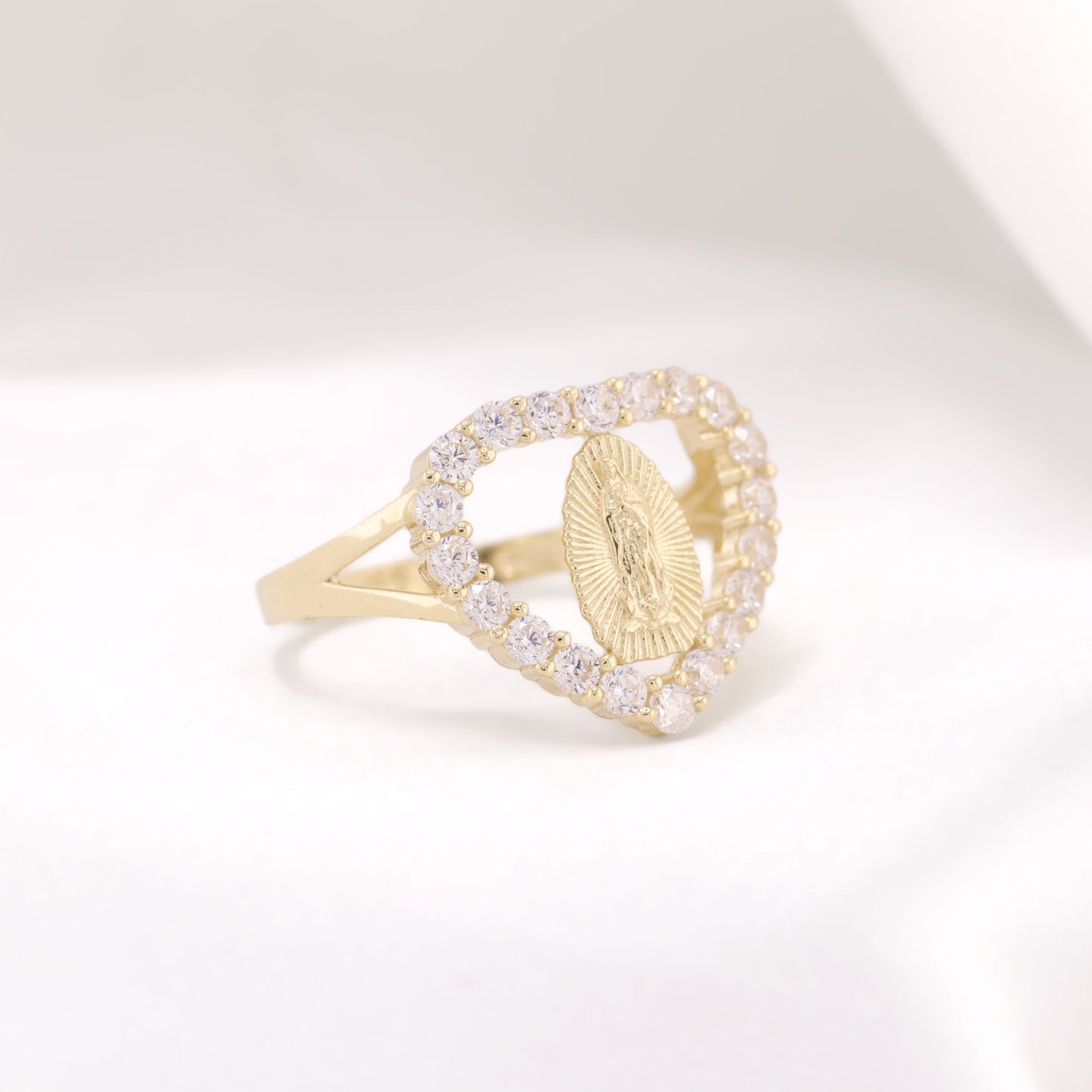 Iced Virgin Mary Heart Ring - 10k Gold