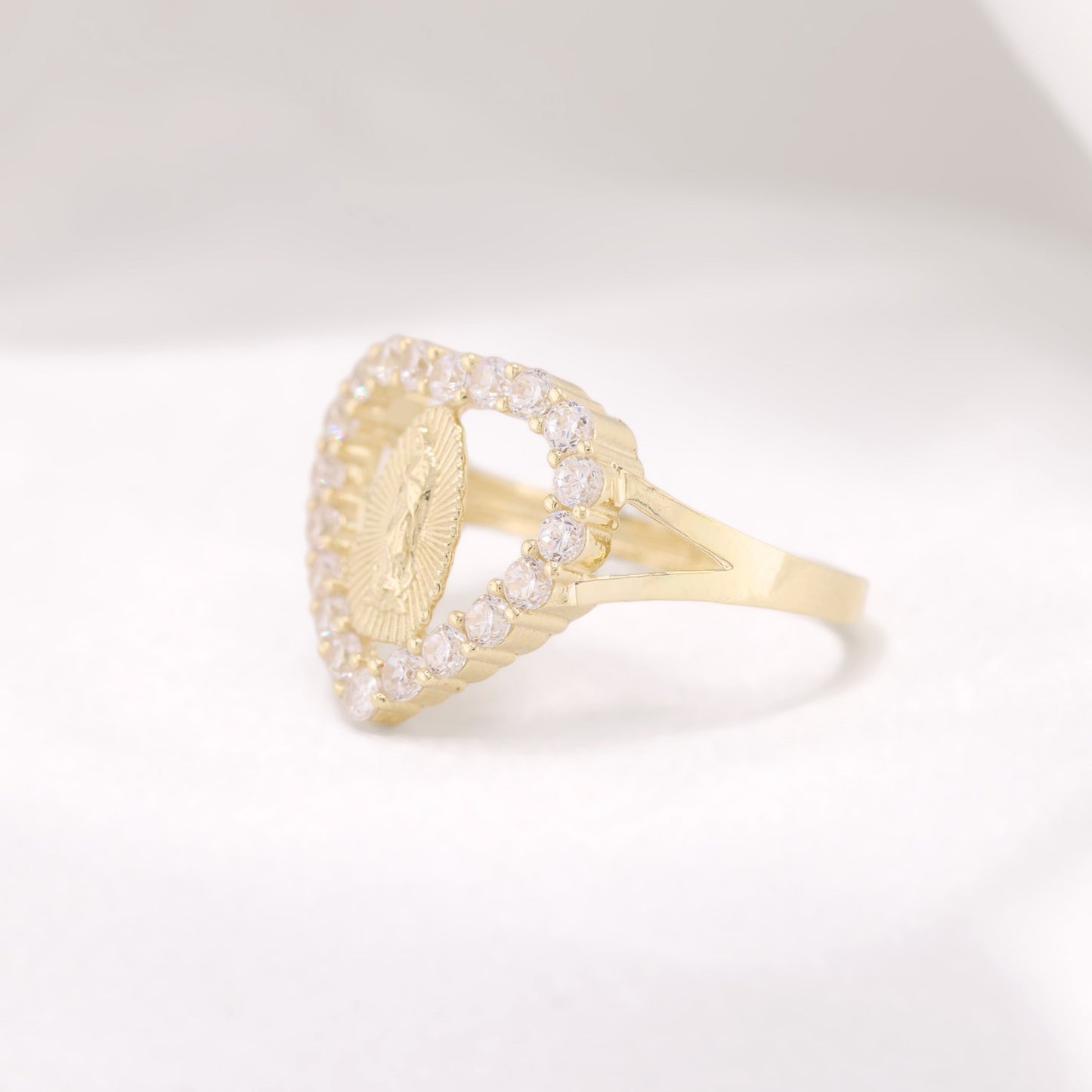 Iced Virgin Mary Heart Ring - 10k Gold