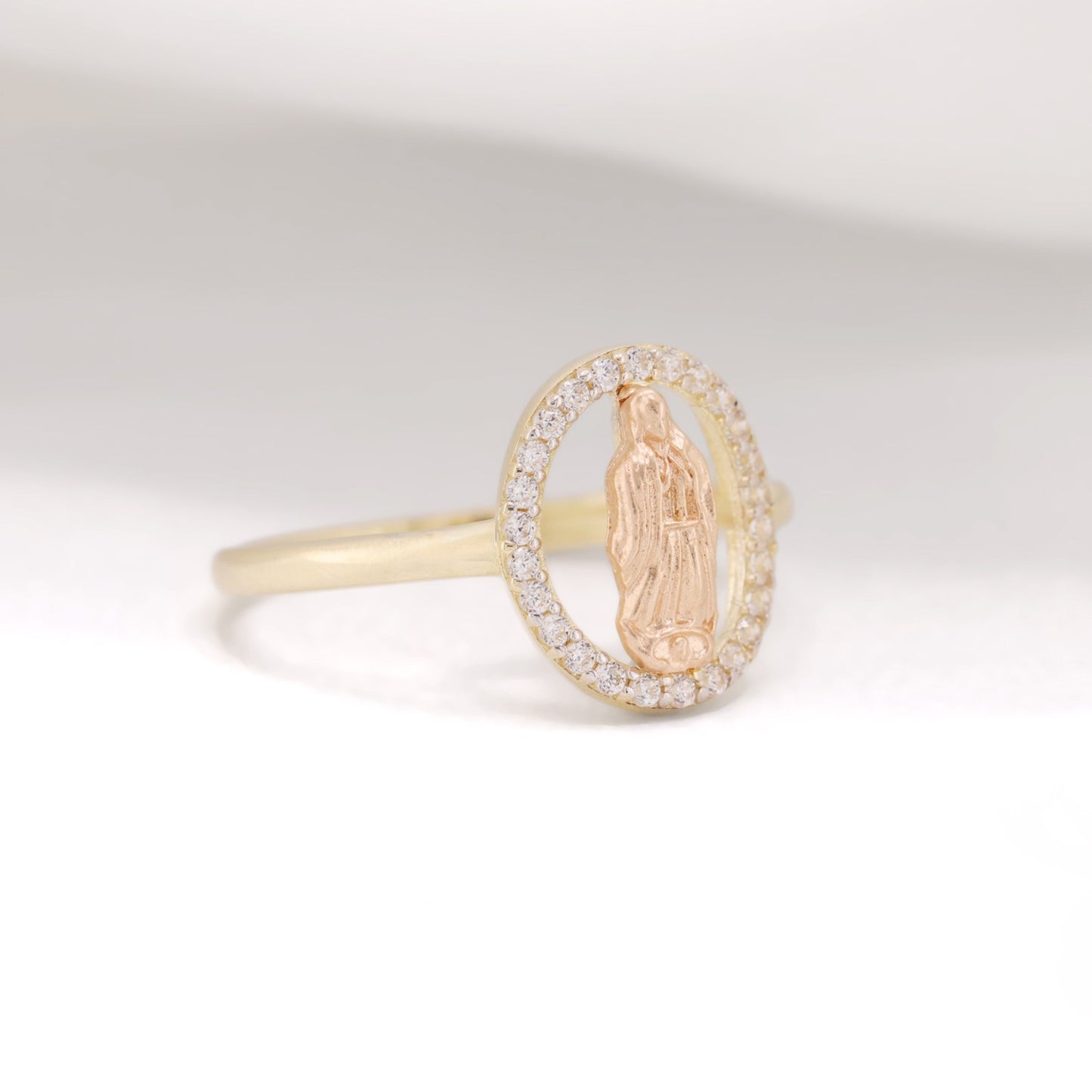 Iced 2-Tone Virgin Mary Ring - 14k Gold