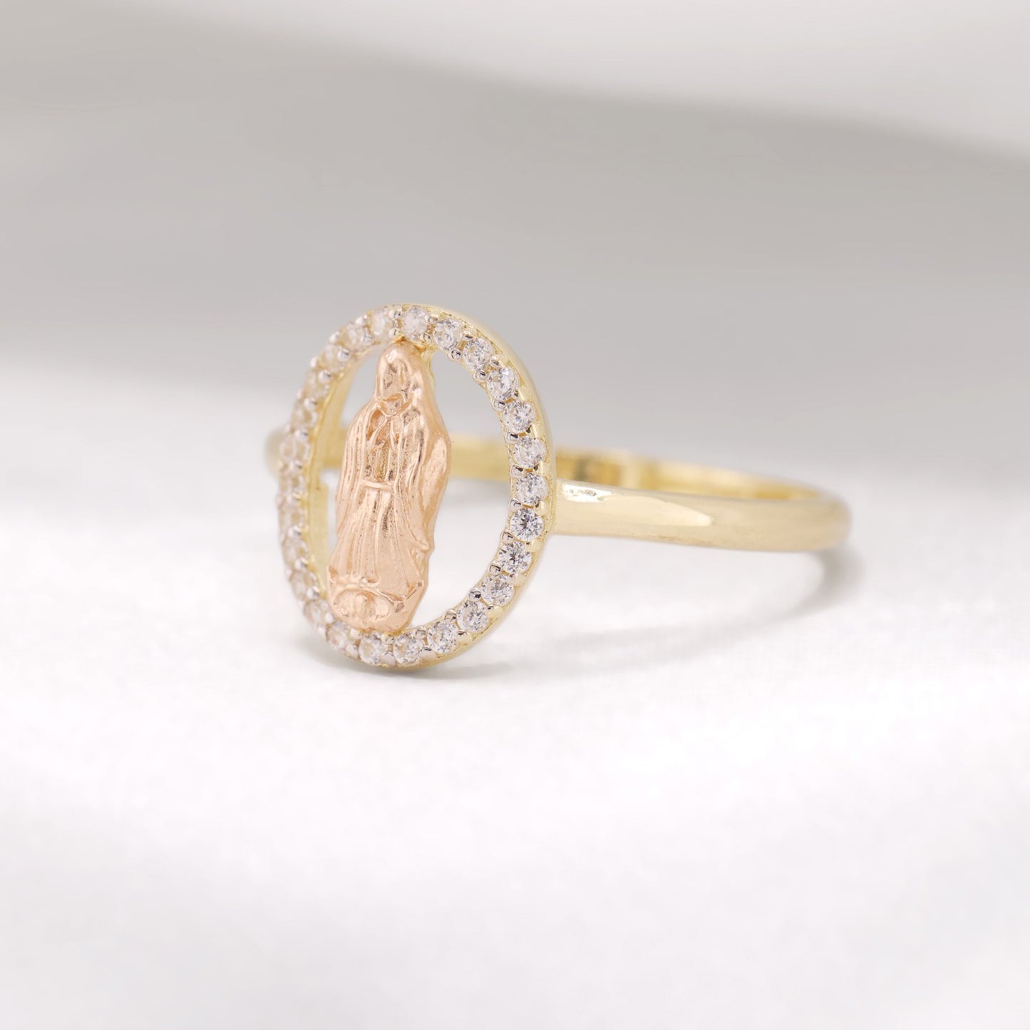 Iced 2-Tone Virgin Mary Ring - 14k Gold