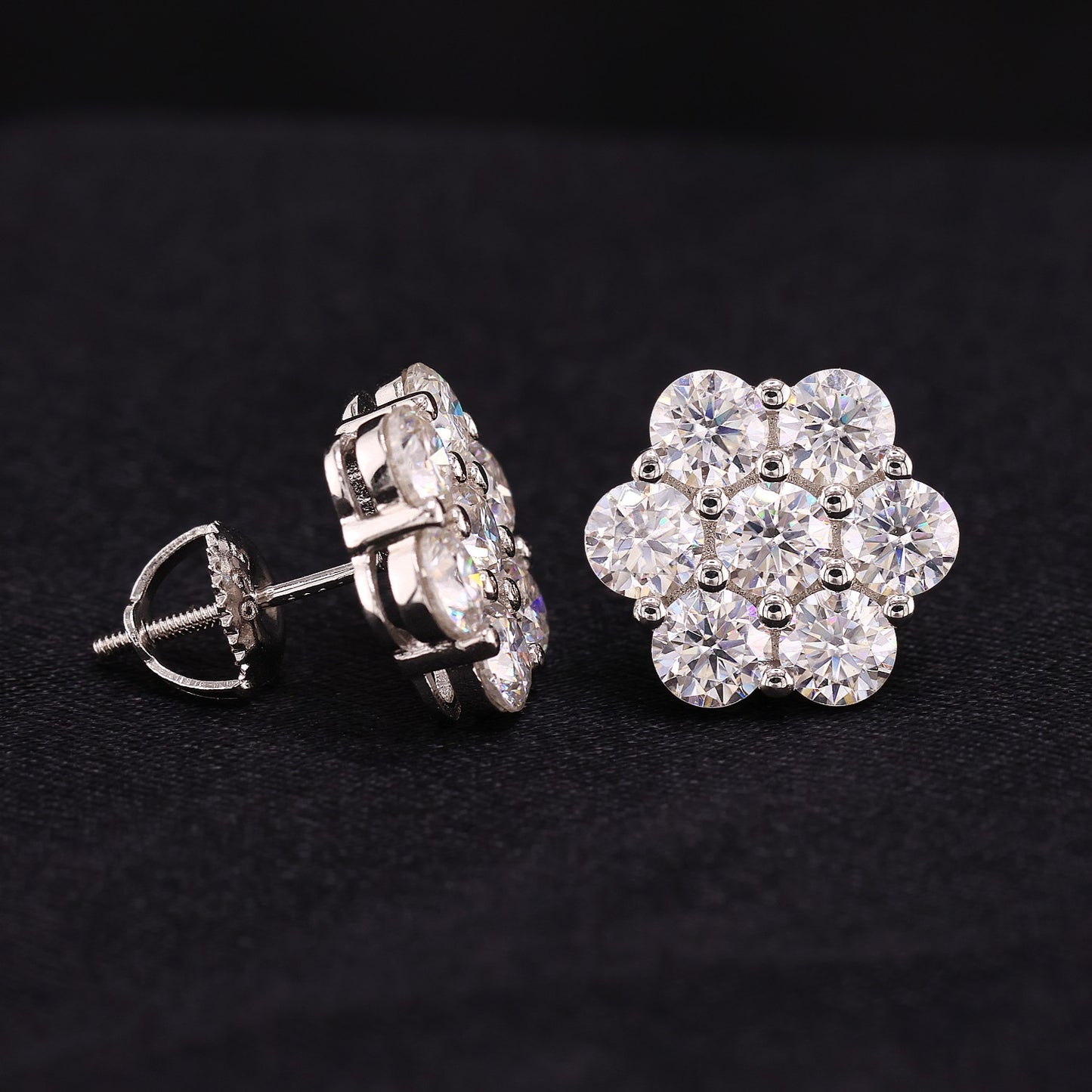 12mm Iced out Moissanite Flower Stud Earrings - 925