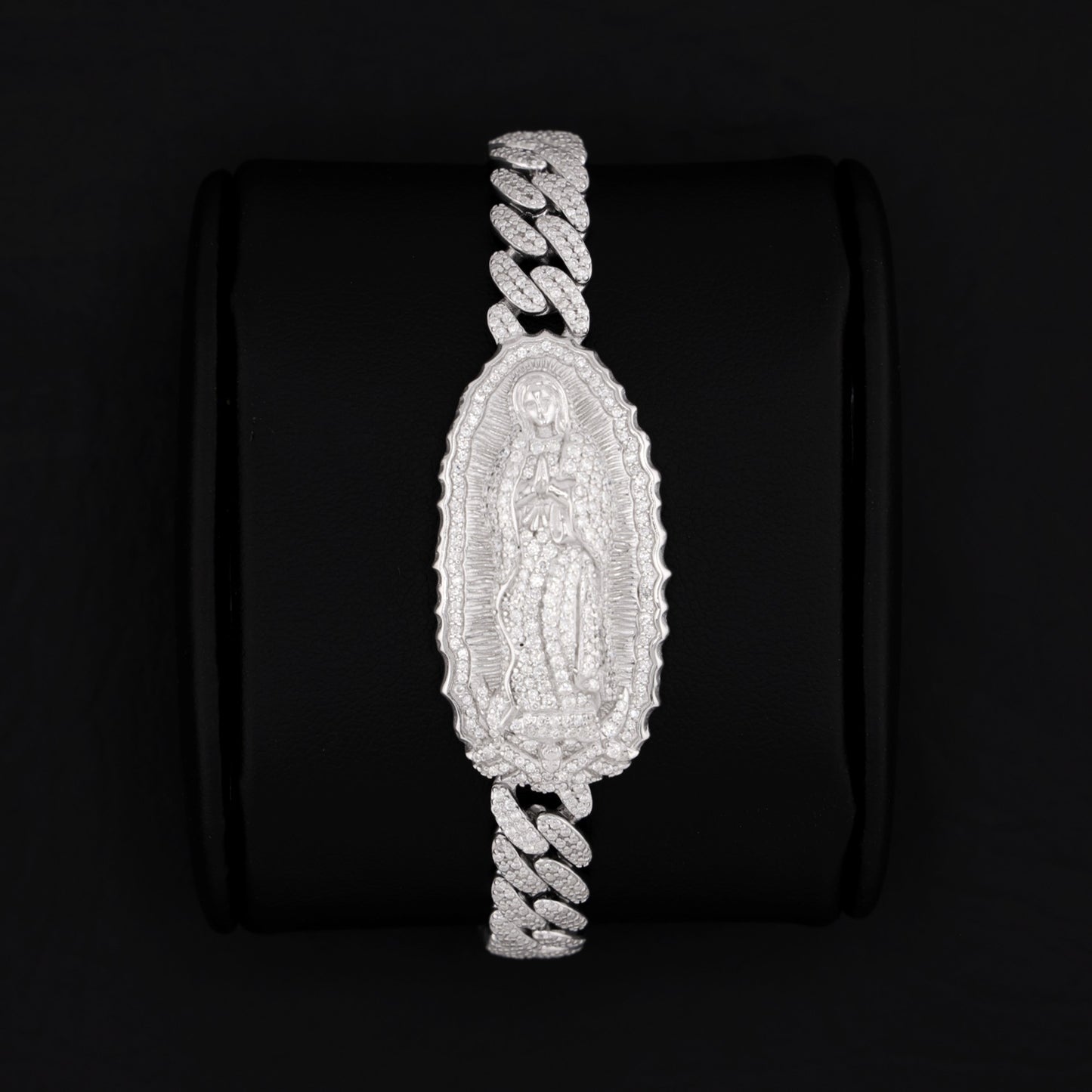 Iced Moissanite Virgin Mary Cuban Bracelet - 925 Silver