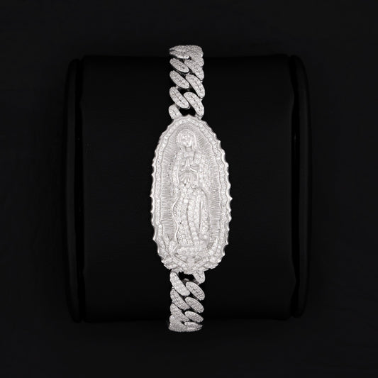 Iced Moissanite Virgin Mary Cuban Bracelet - 925 Silver
