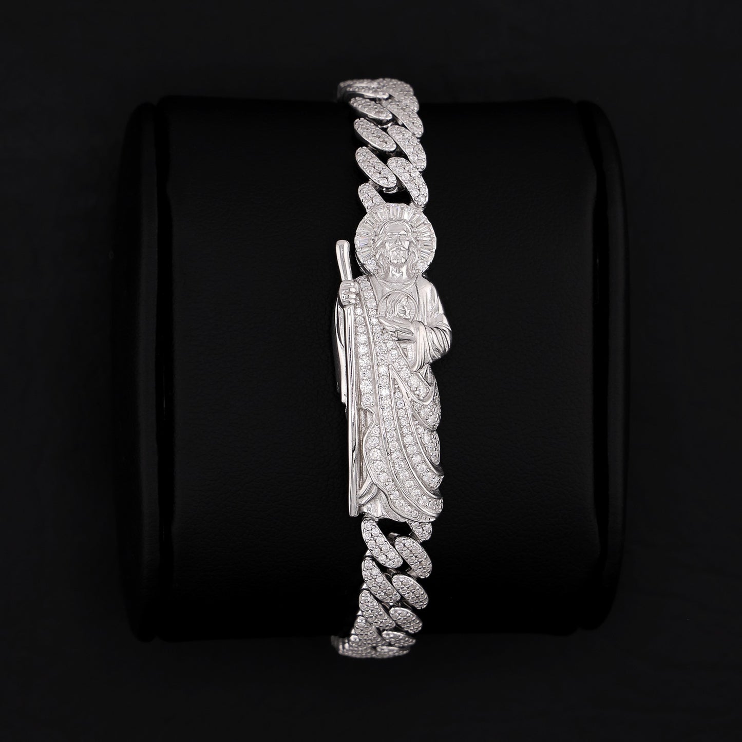 Iced Moissanite San Judas Cuban Bracelet - 925 Silver