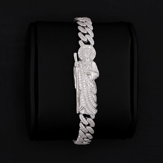 Iced Moissanite San Judas Cuban Bracelet - 925 Silver