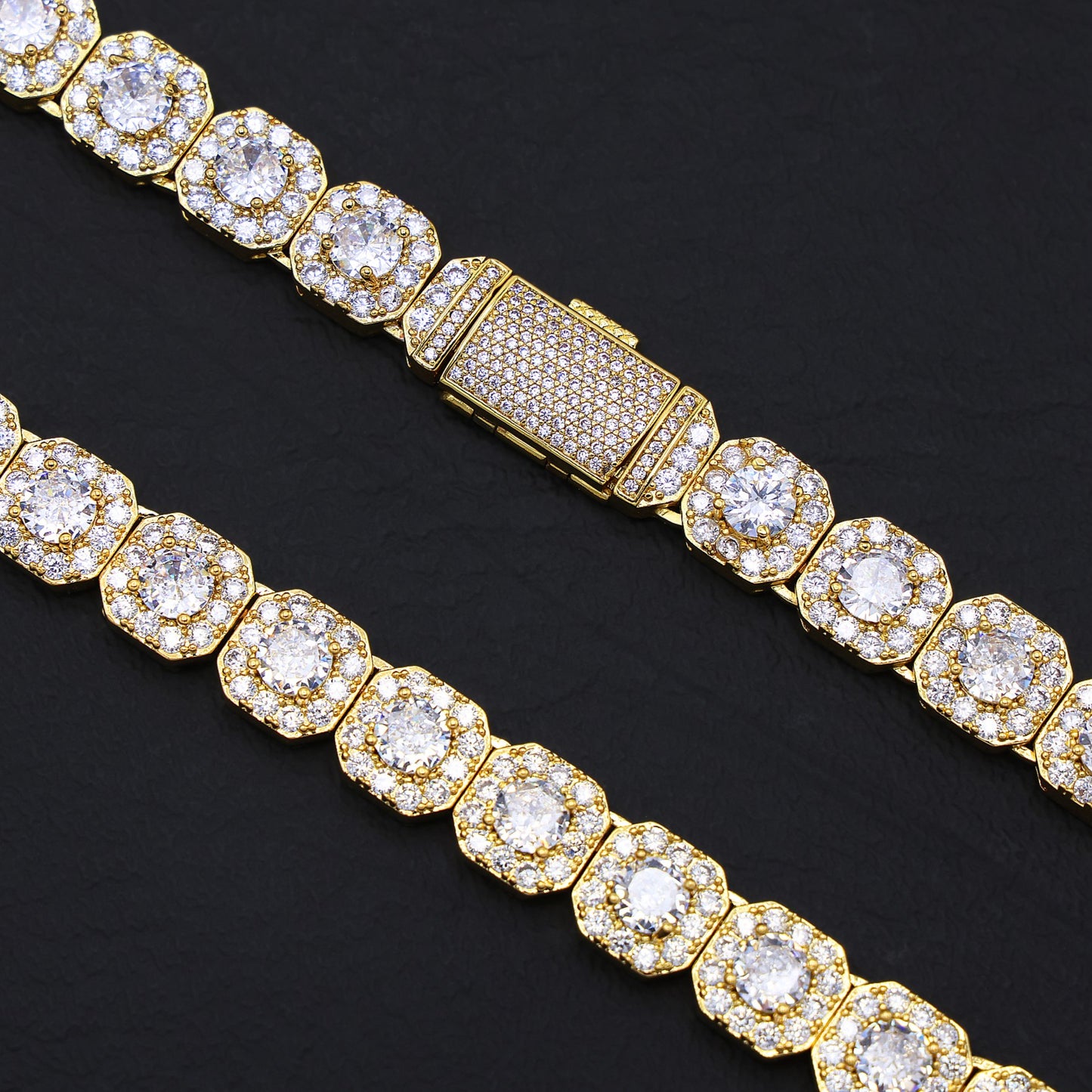 10mm Clustered Tennis Necklace - Gold
