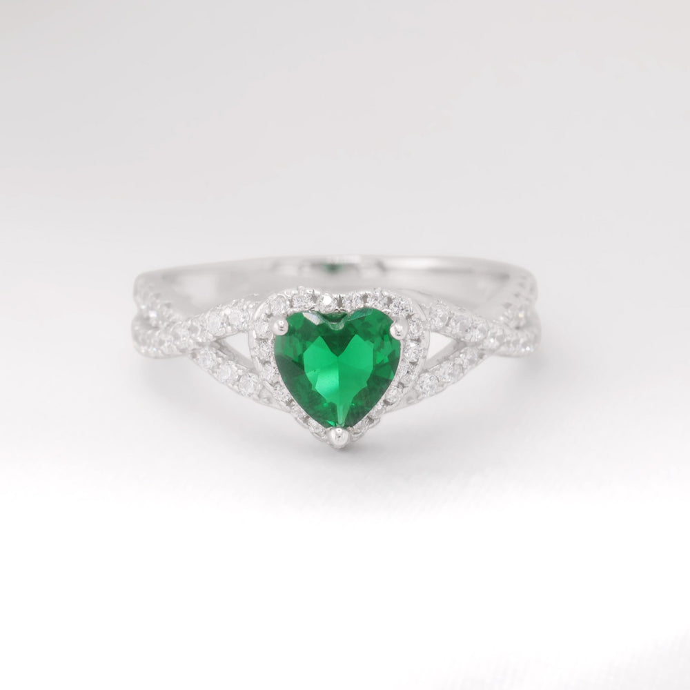 Emerald Heart Infinity CZ Diamond Ring - 925 Silver