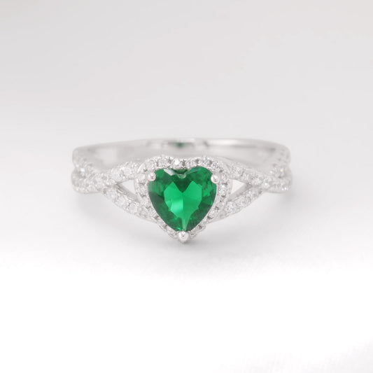 Emerald Heart Infinity CZ Diamond Ring - 925 Silver