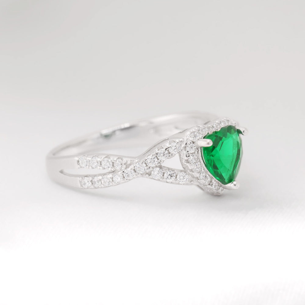 Emerald Heart Infinity CZ Diamond Ring - 925 Silver
