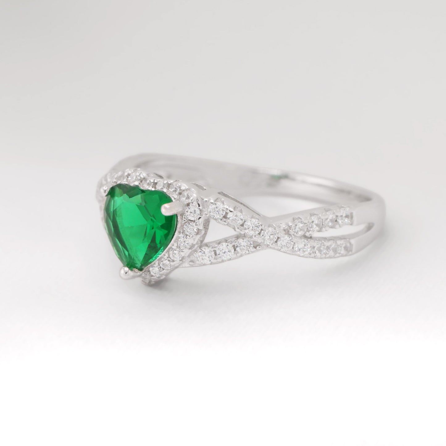 Emerald Heart Infinity CZ Diamond Ring - 925 Silver