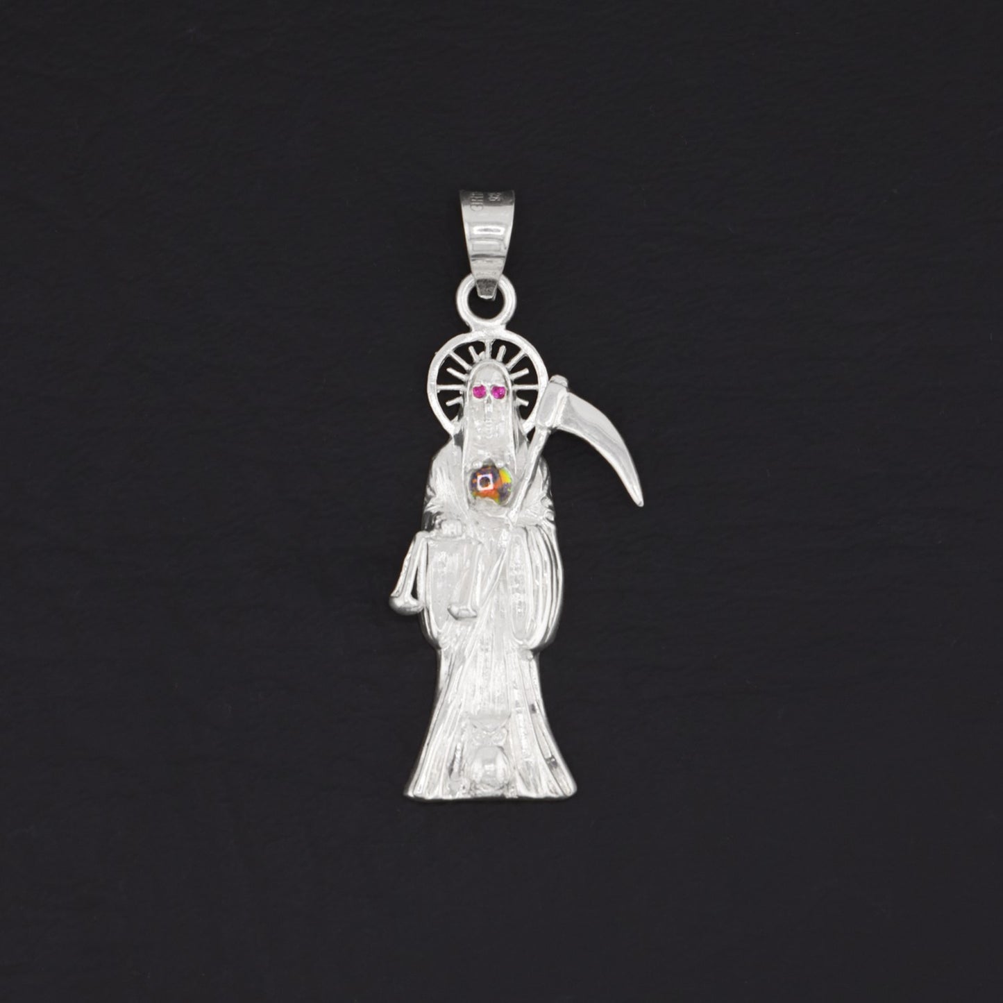 Santa Muerte with Red Eyes Pendant - 925 Silver