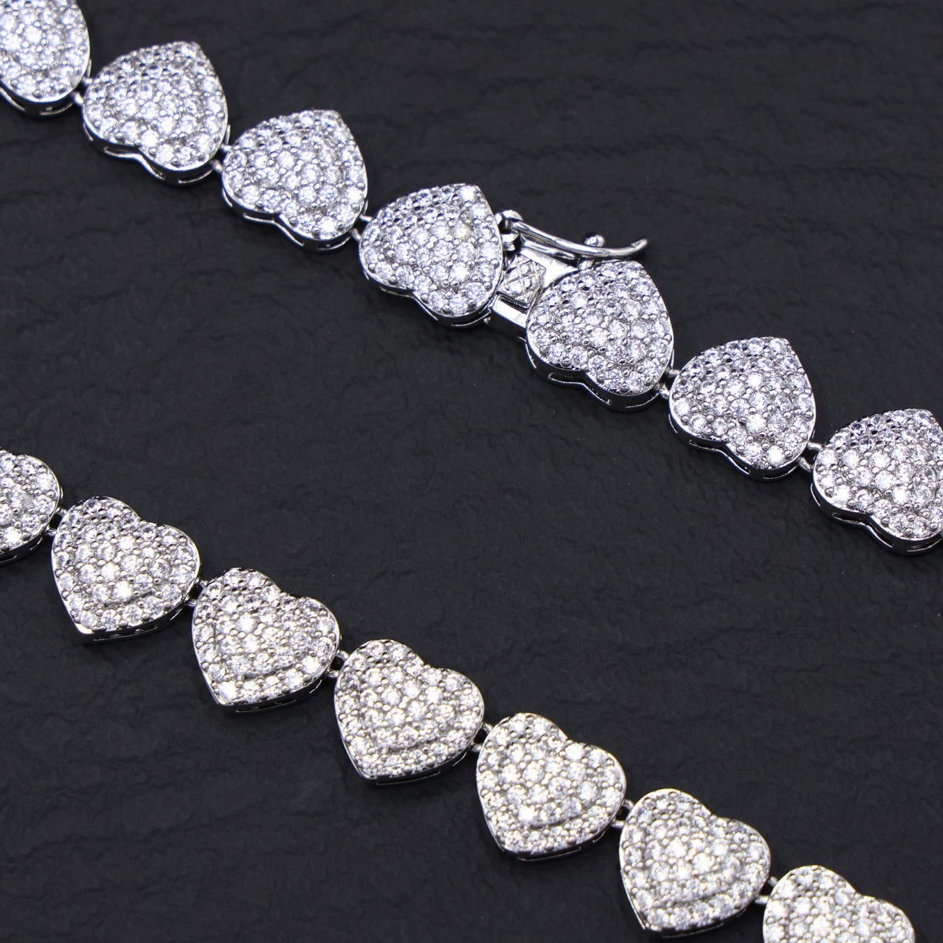 Fully Iced Out Heart Necklace - White Gold