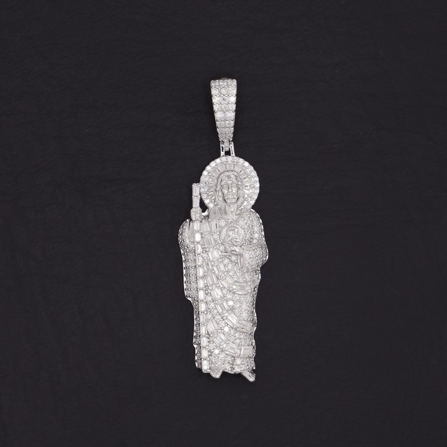 Iced Out Moissanite San Judas Baguette Pendant - 925 Silver