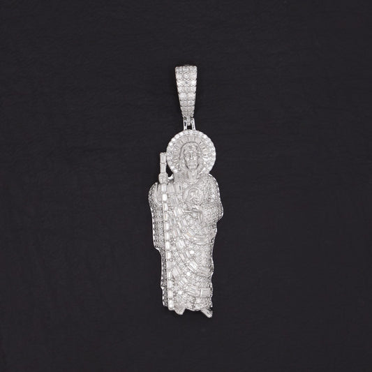 Iced Out Moissanite San Judas Baguette Pendant - 925 Silver