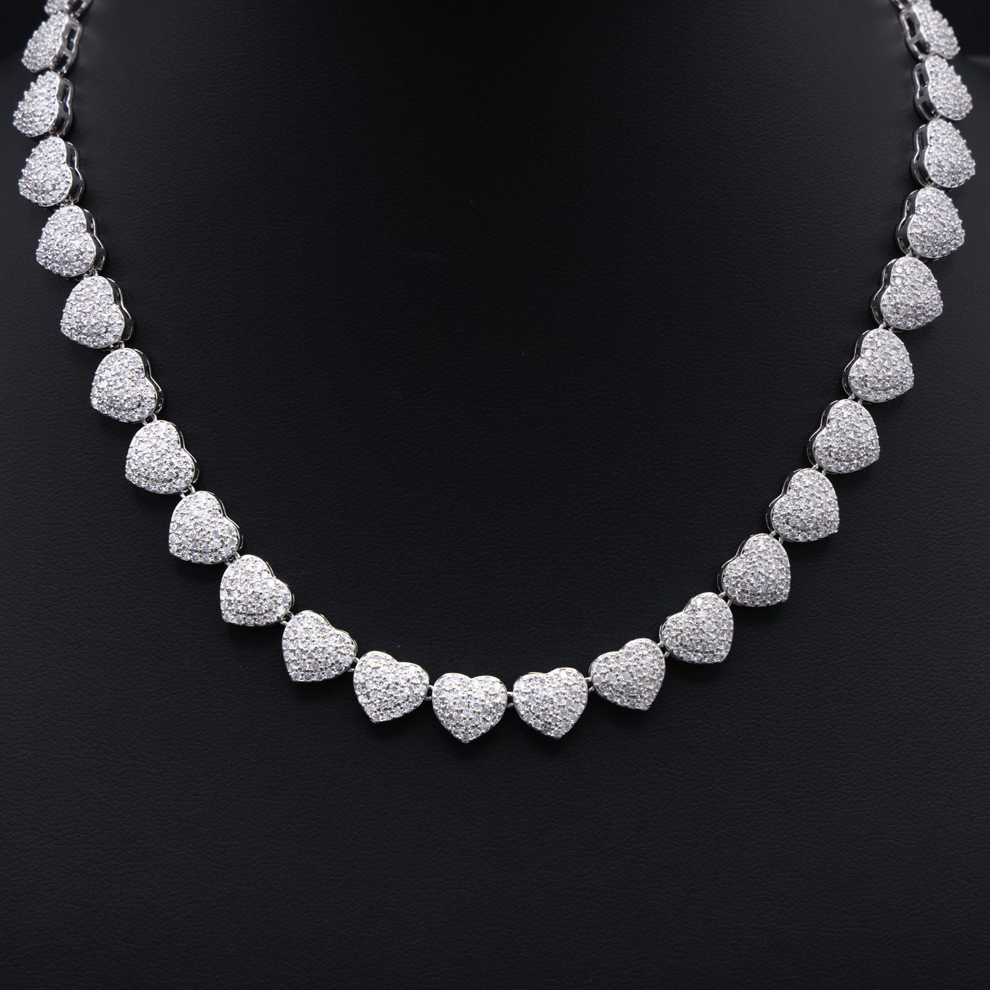Fully Iced Out Heart Necklace - White Gold
