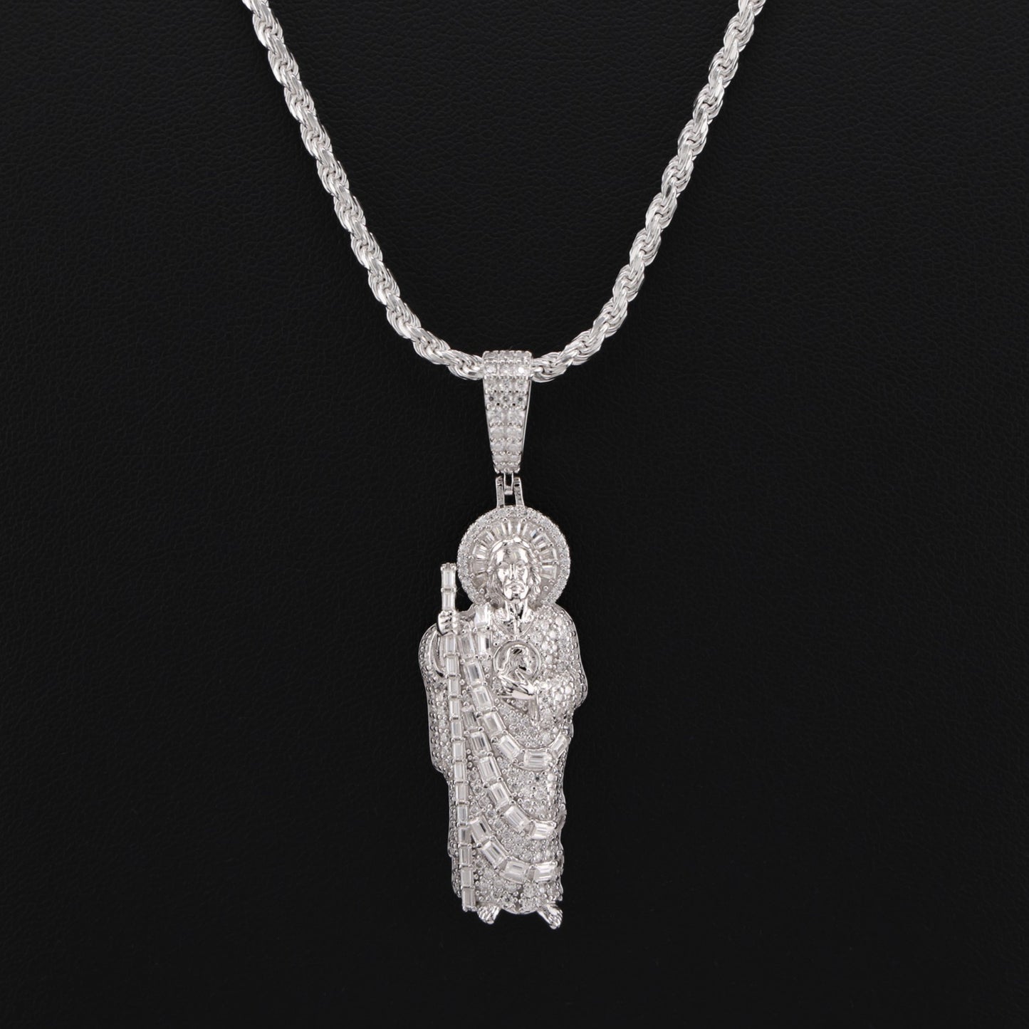 Iced Out Moissanite San Judas Baguette Pendant - 925 Silver