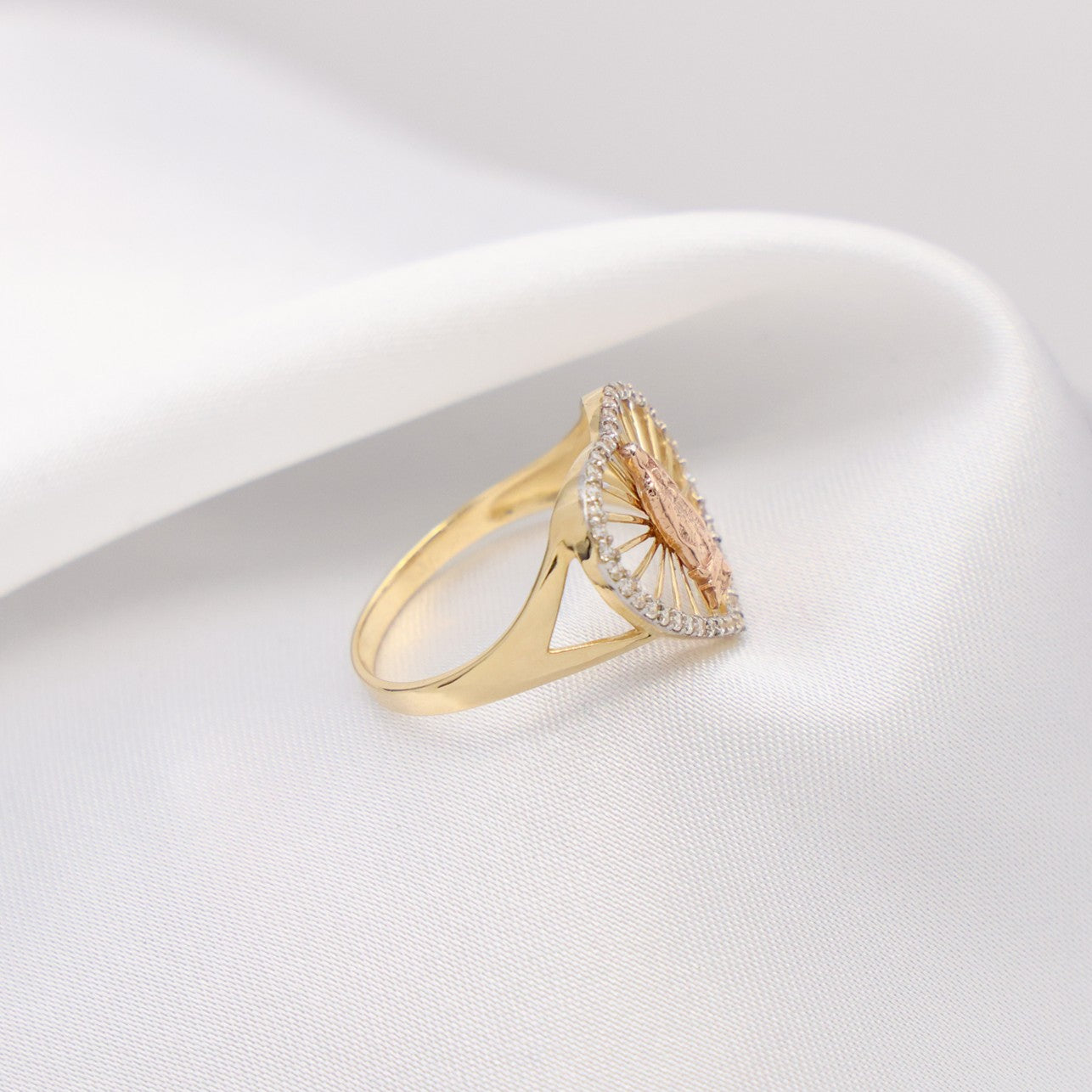 Iced 2 Tone Virgin Mary Heart Ring - 14k Gold