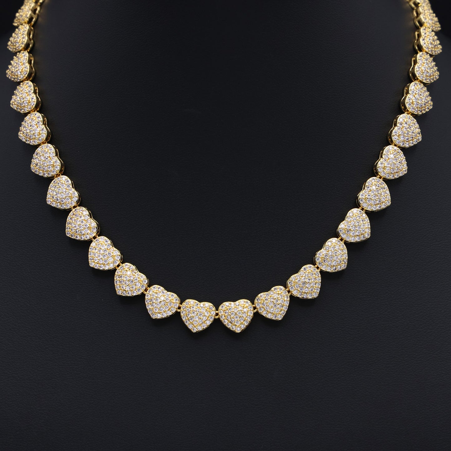 Fully Iced Out Heart Necklace - Gold