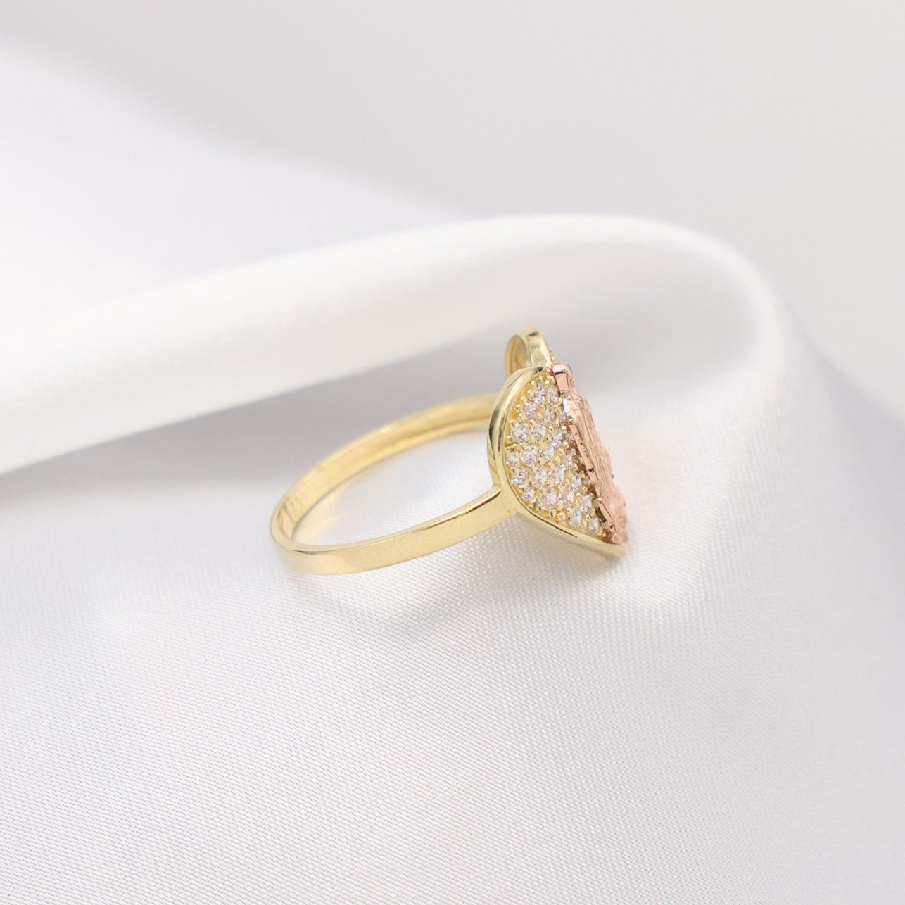 Fully Iced 2 Tone Virgin Mary Heart Ring - 14k Gold