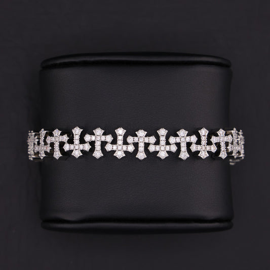 Iced Cross Bracelet - White Gold