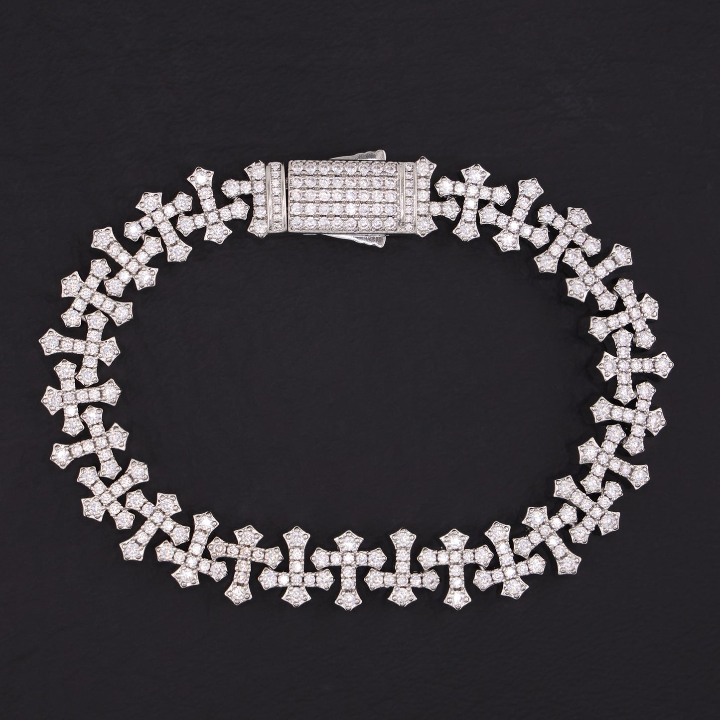 Iced Cross Bracelet - White Gold