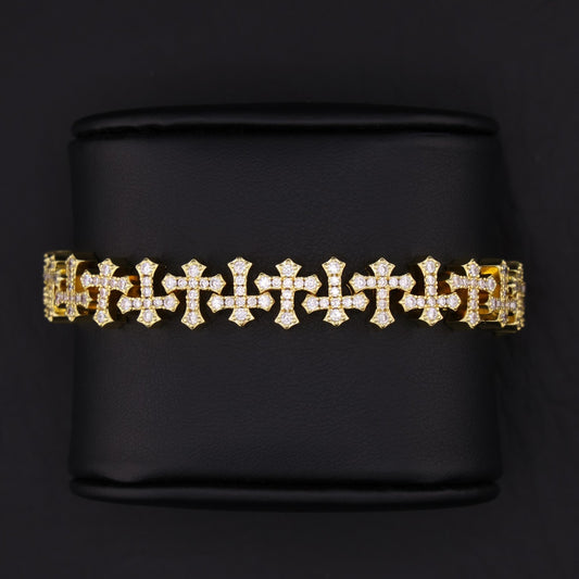 Iced Cross Bracelet - Gold