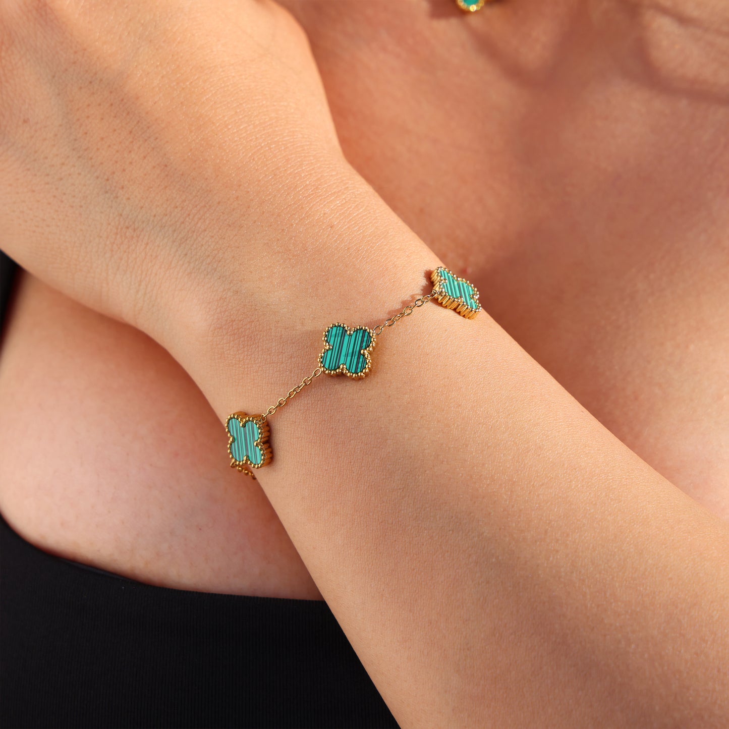 Green Clover Bracelet - Gold