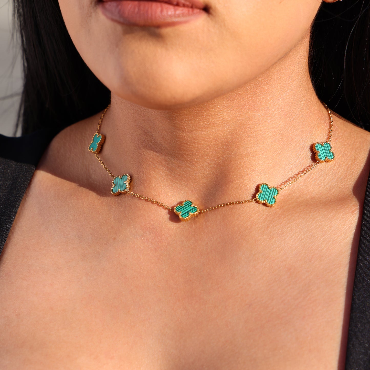 Green Clover Necklace - Gold