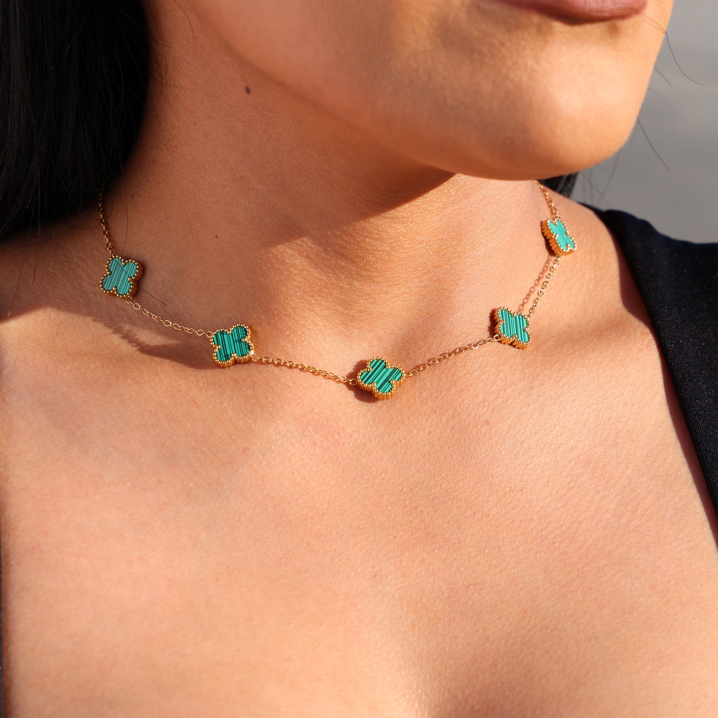 Green Clover Necklace - Gold