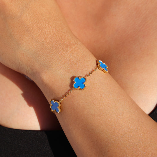 Blue Clover Bracelet - Gold