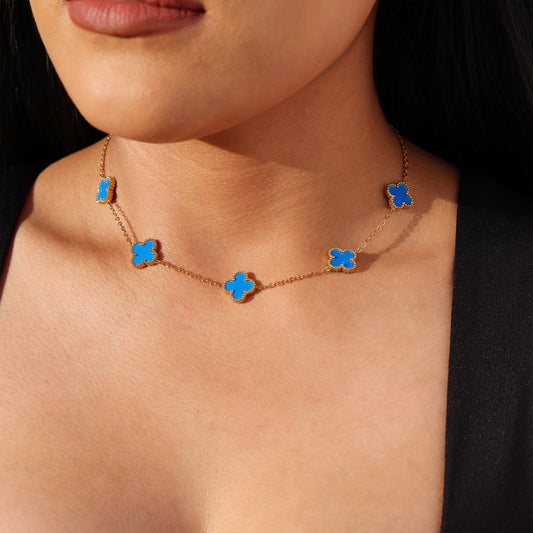 Blue Clover Necklace - Gold