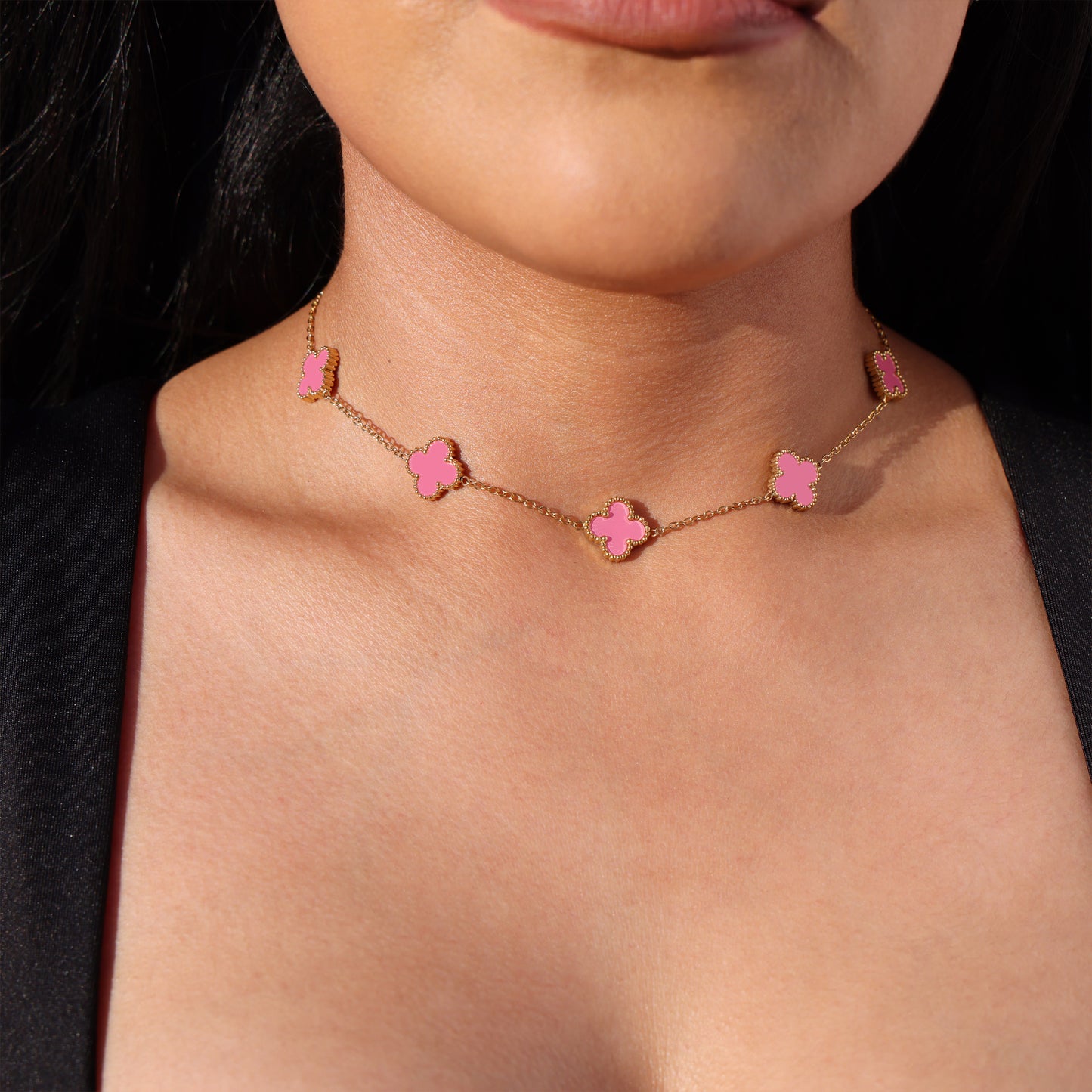 Pink Clover Necklace - Gold
