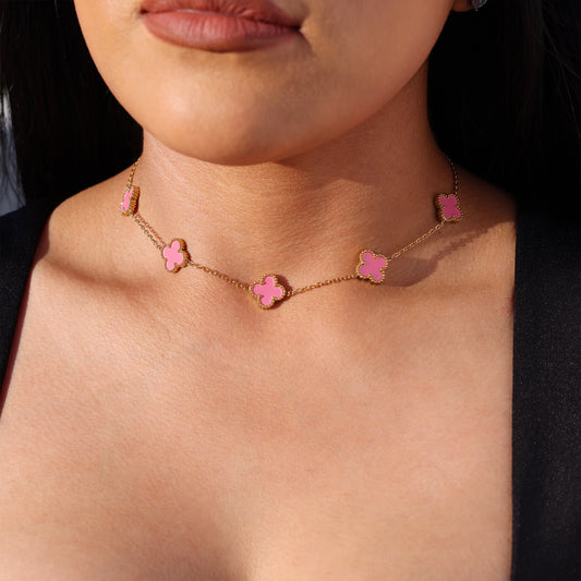Pink Clover Necklace - Gold