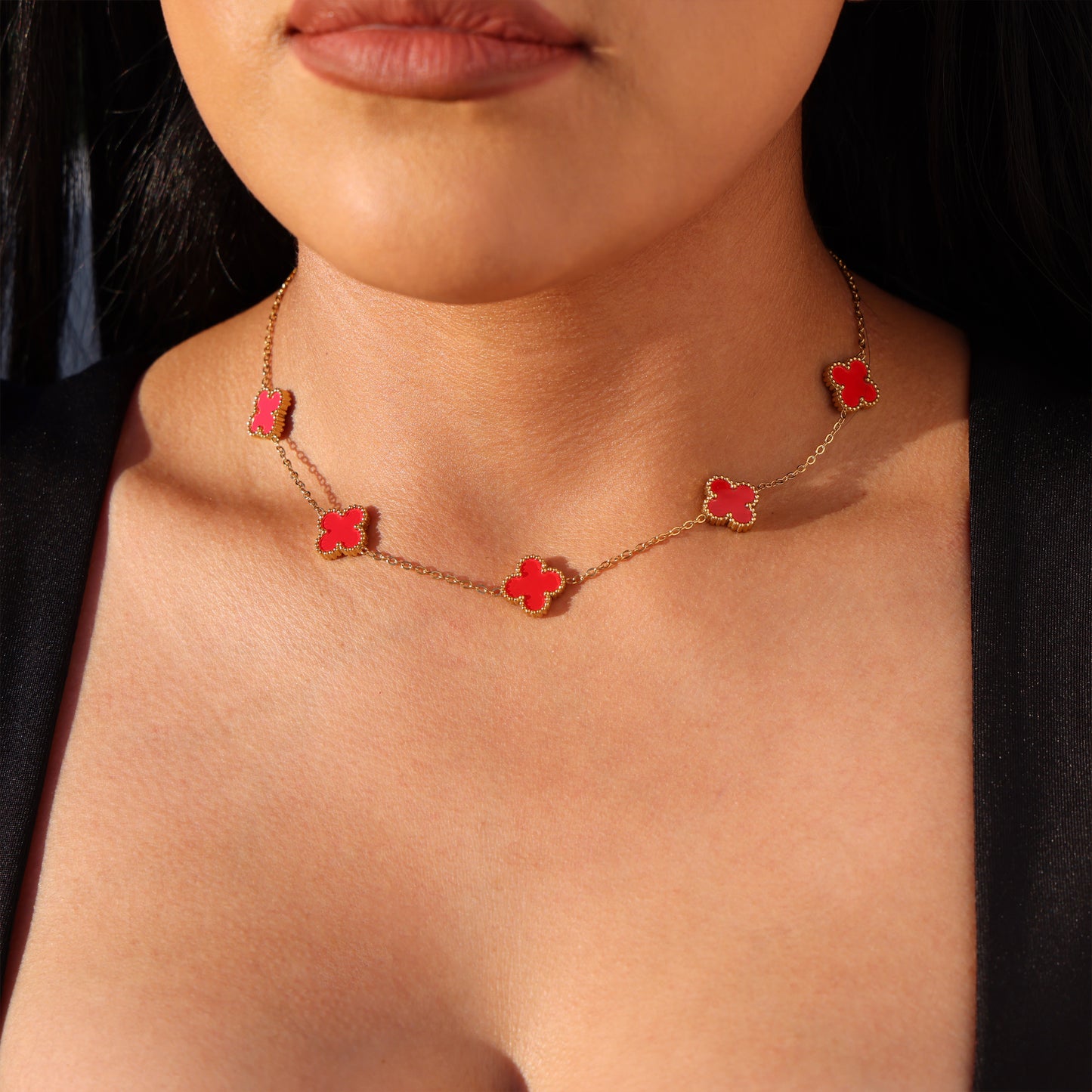 Red Clover Necklace - Gold