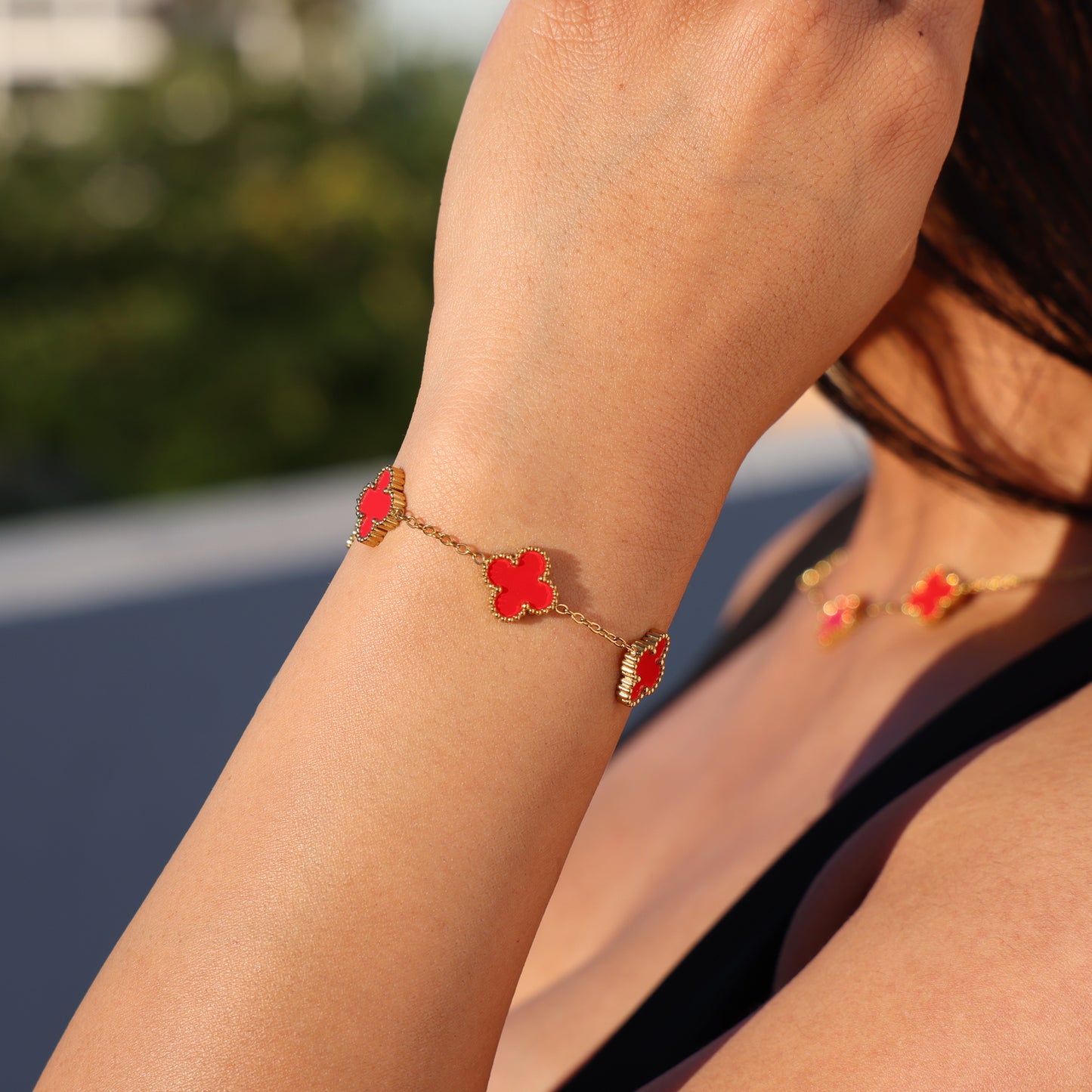 Red Clover Bracelet - Gold