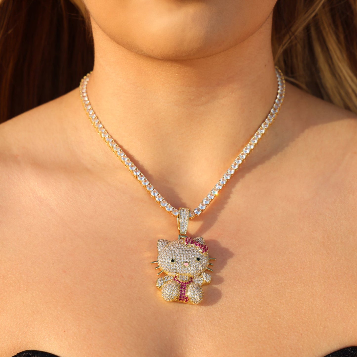 Iced Out Kitty Pendant - Gold