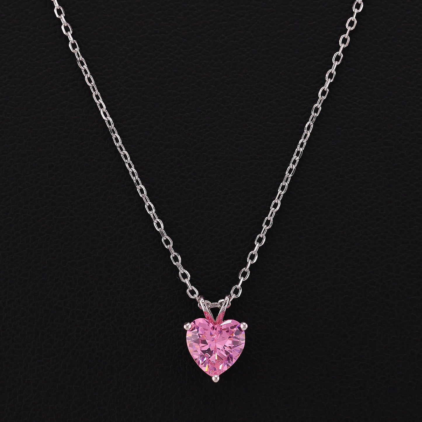 Small Pink Heart CZ Necklace - 925