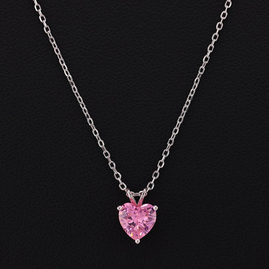 Small Pink Heart CZ Necklace - 925