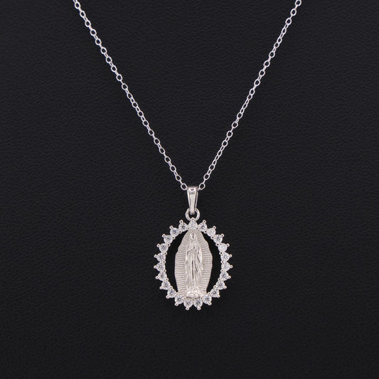 Iced Virgin Mary Necklace - 925 Silver