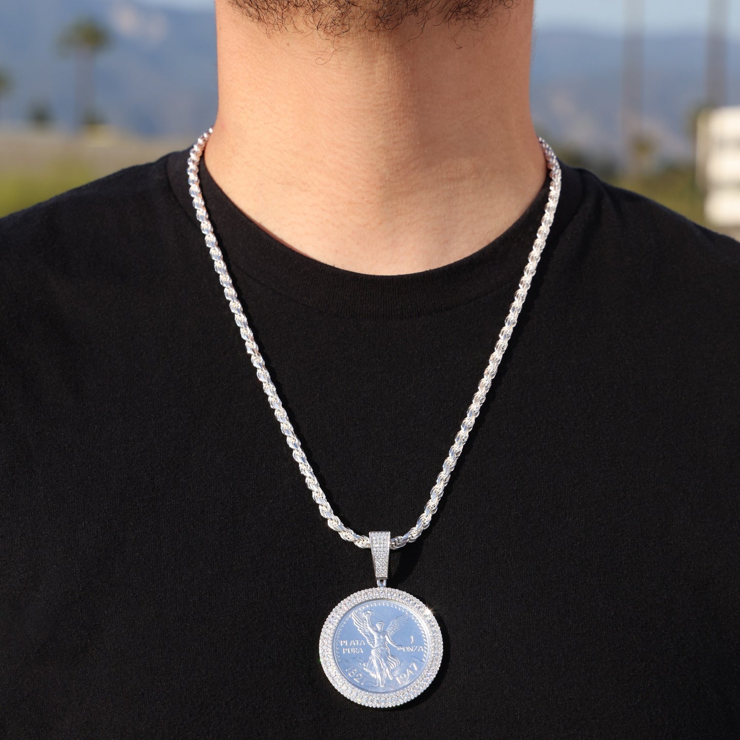 Iced Moissanite Bezel Centenario Pendant - 925 Silver