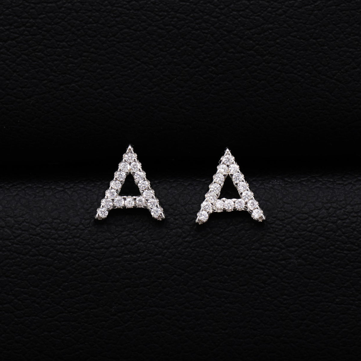 Small Iced Initial Stud Earrings - 925 Silver