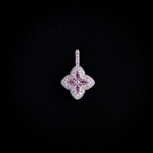 Iced Pink Clover Pendant - White Gold