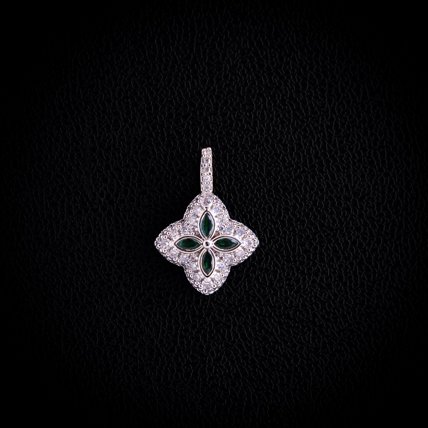 Iced Green Clover Pendant - White Gold