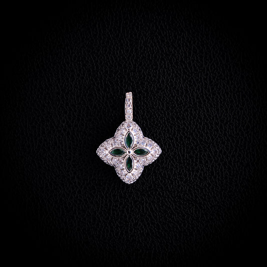 Iced Green Clover Pendant - White Gold