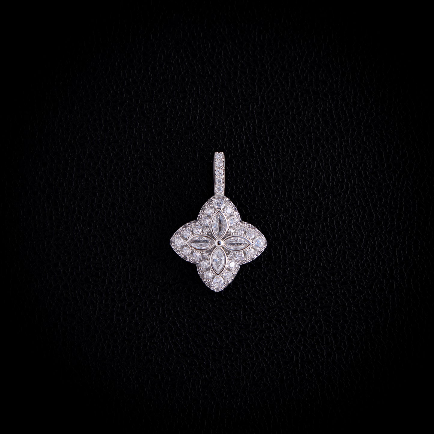 Iced Clover Pendant - White Gold