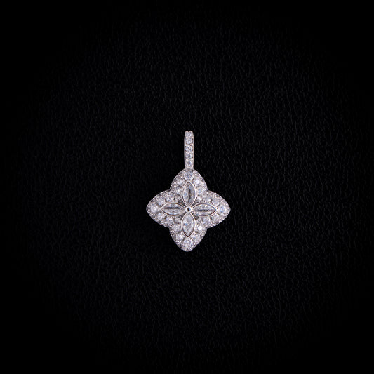 Iced Clover Pendant - White Gold